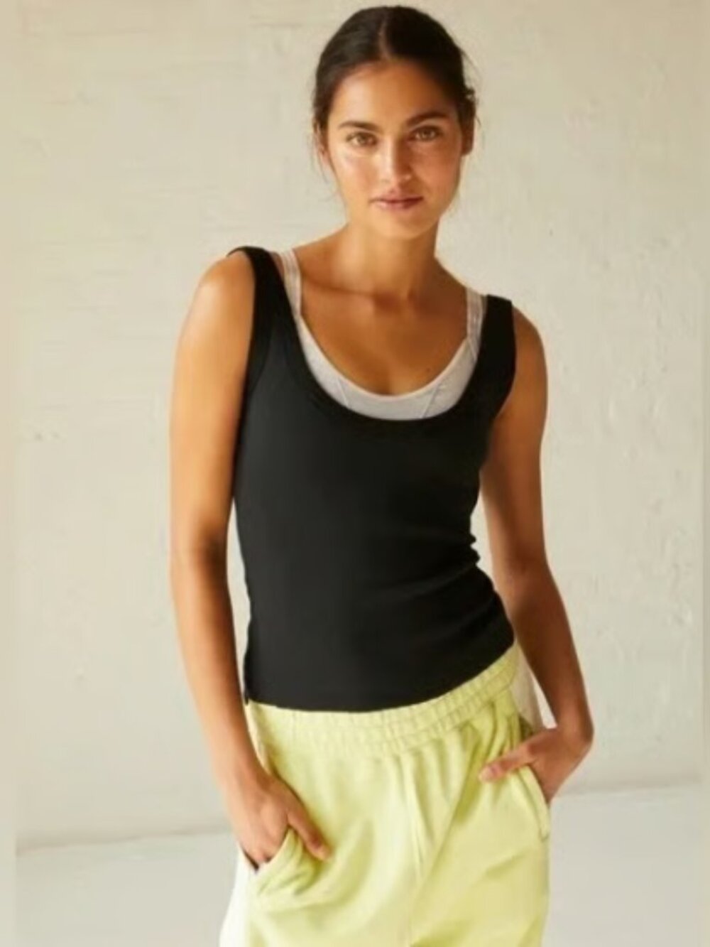 FREE PEOPLE FP MOVEMENT BLACK RIBBED STEP ONE TANK TOP NEW SCOOP FRONT BACK S